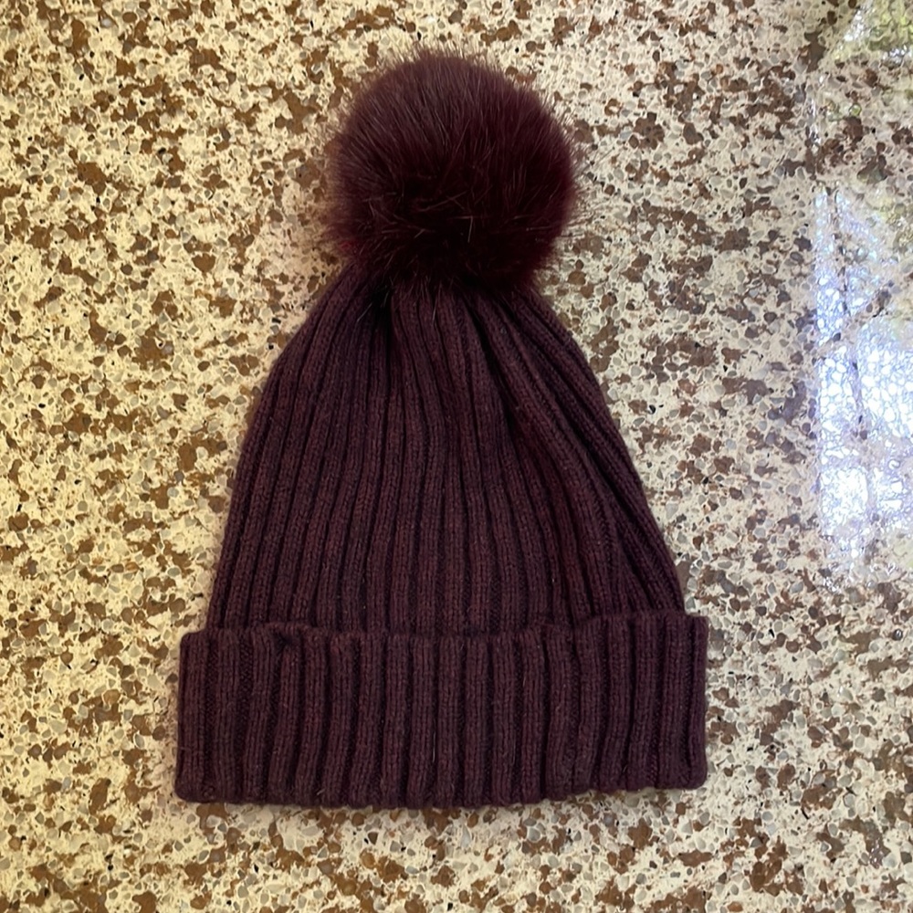 Deep purple knit Pom Pom beanie